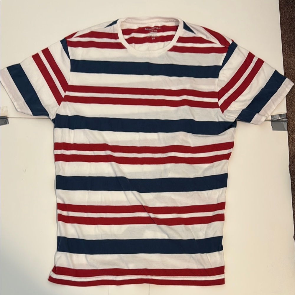 Banana Republic Red and White Striped Crew T-Shirt